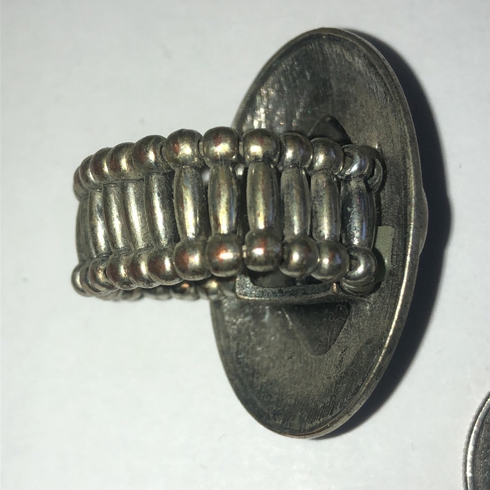 Silver Tone Oval Black Stone Boho Statement Ring - Picture 3 of 6